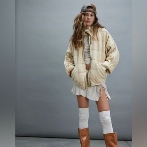 Free People Dolman Quilted Knit Jacket in Cream